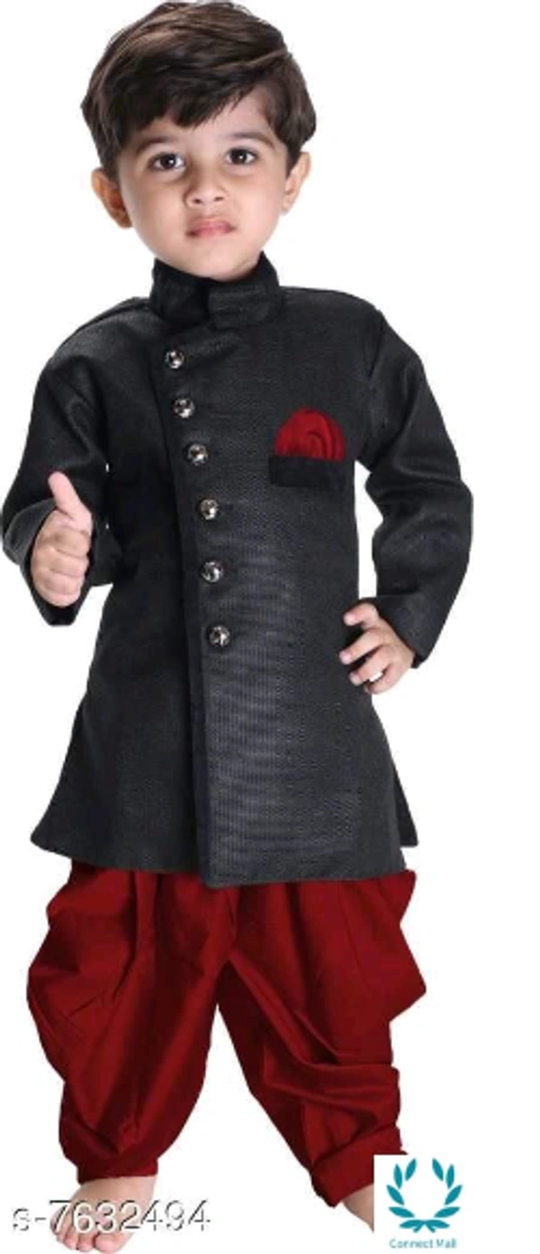 Just Creation Exclusive Hot Sherwani & Dhoti - 6-12 Months, Red/ Black, Cotton Blend, Pack Of :1